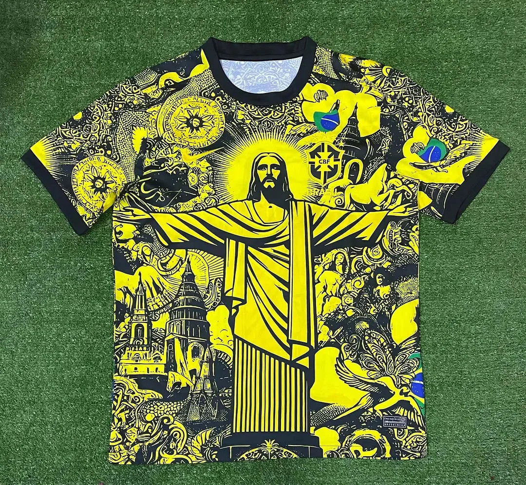 Maglia da calcio Jesus, edizione speciale del Brasile 2024, gialla e grigia