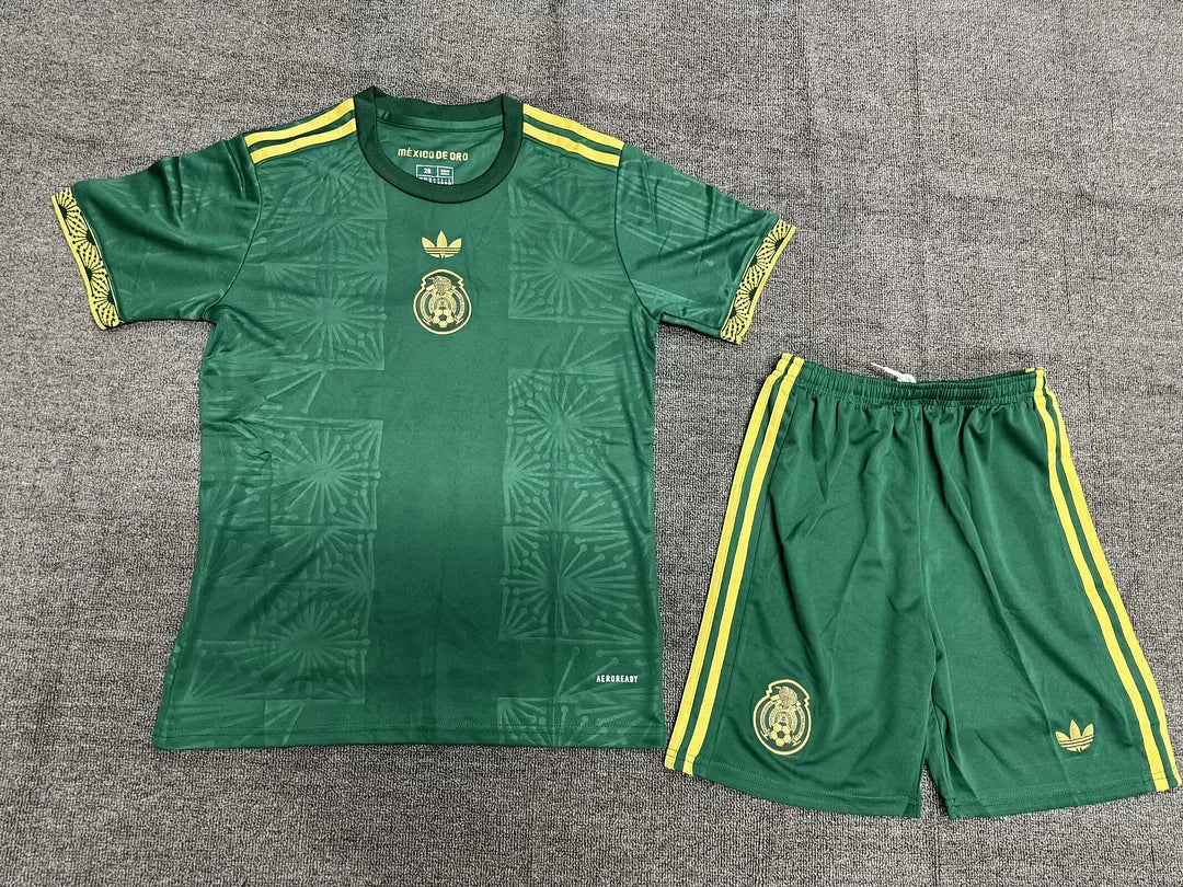 Maglia e pantaloncino da calcio verde edizione speciale nazionale del Messico 2025, per bambini