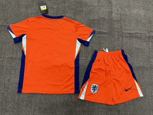 Maglia e pantaloncino da calcio casalinga dei Paesi Bassi 2024, per bambini