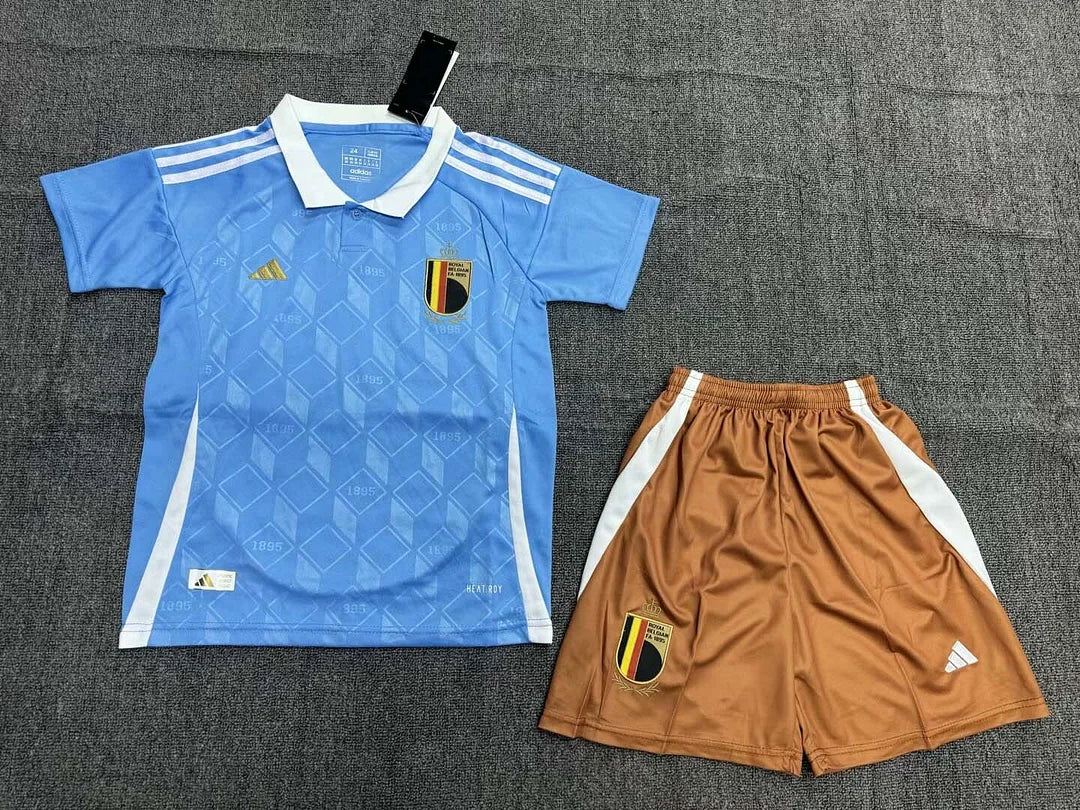 Maglia e pantaloncino da calcio da trasferta della nazionale belga 2024, per bambini