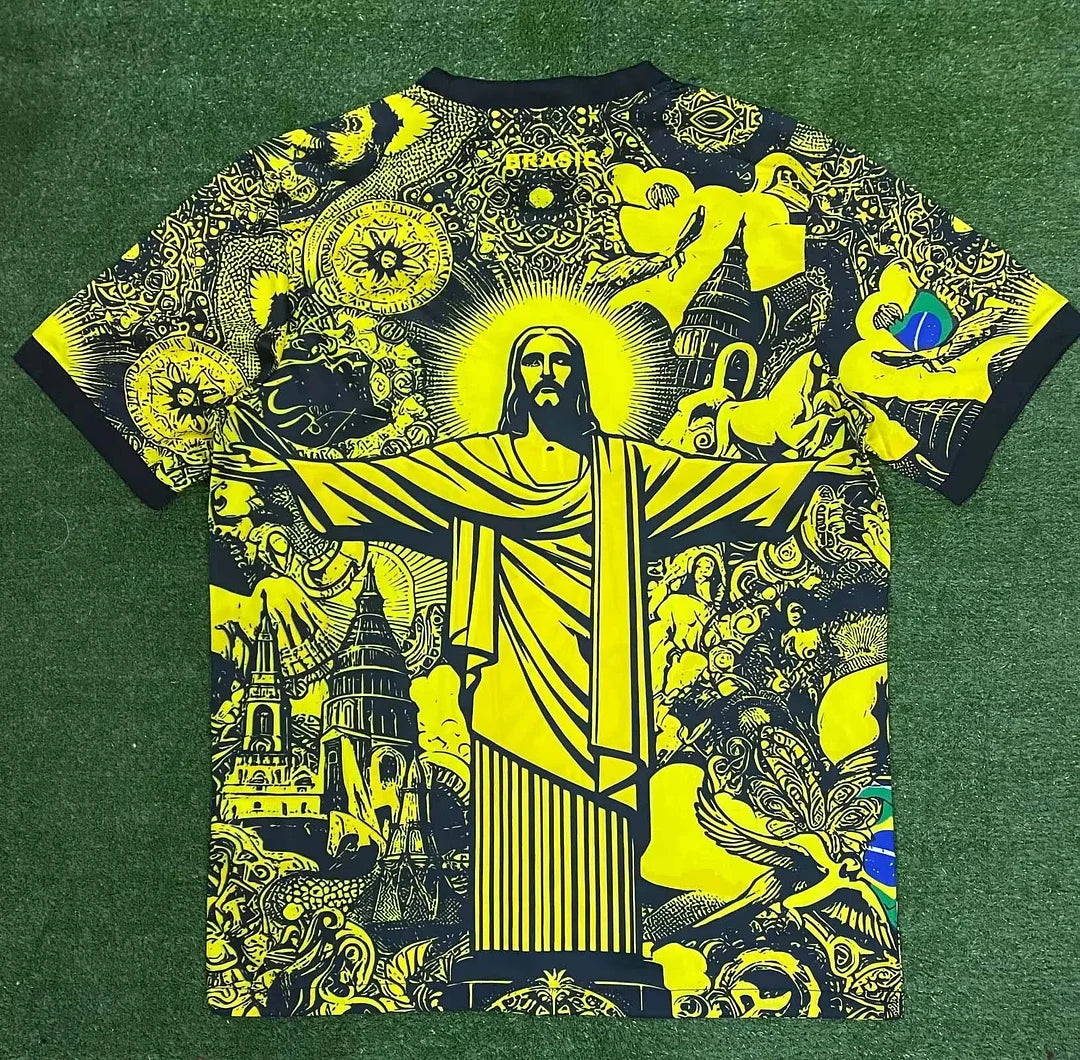 Maglia da calcio Jesus, edizione speciale del Brasile 2024, gialla e grigia