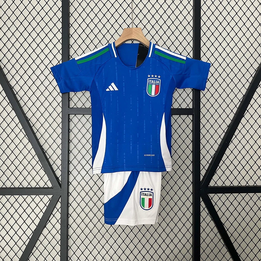 Maglia e pantaloncino da calcio casalinga della nazionale italiana 2024, per bambini