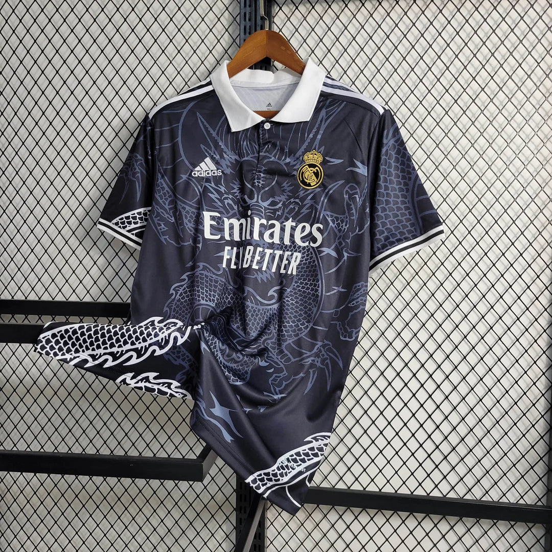 Maglia da calcio nera del Real Madrid con drago cinese 2023/2024