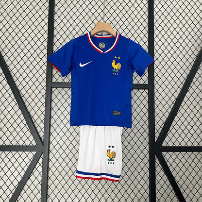 Maglia e pantaloncino da calcio casalinga della Francia 2024, per bambini
