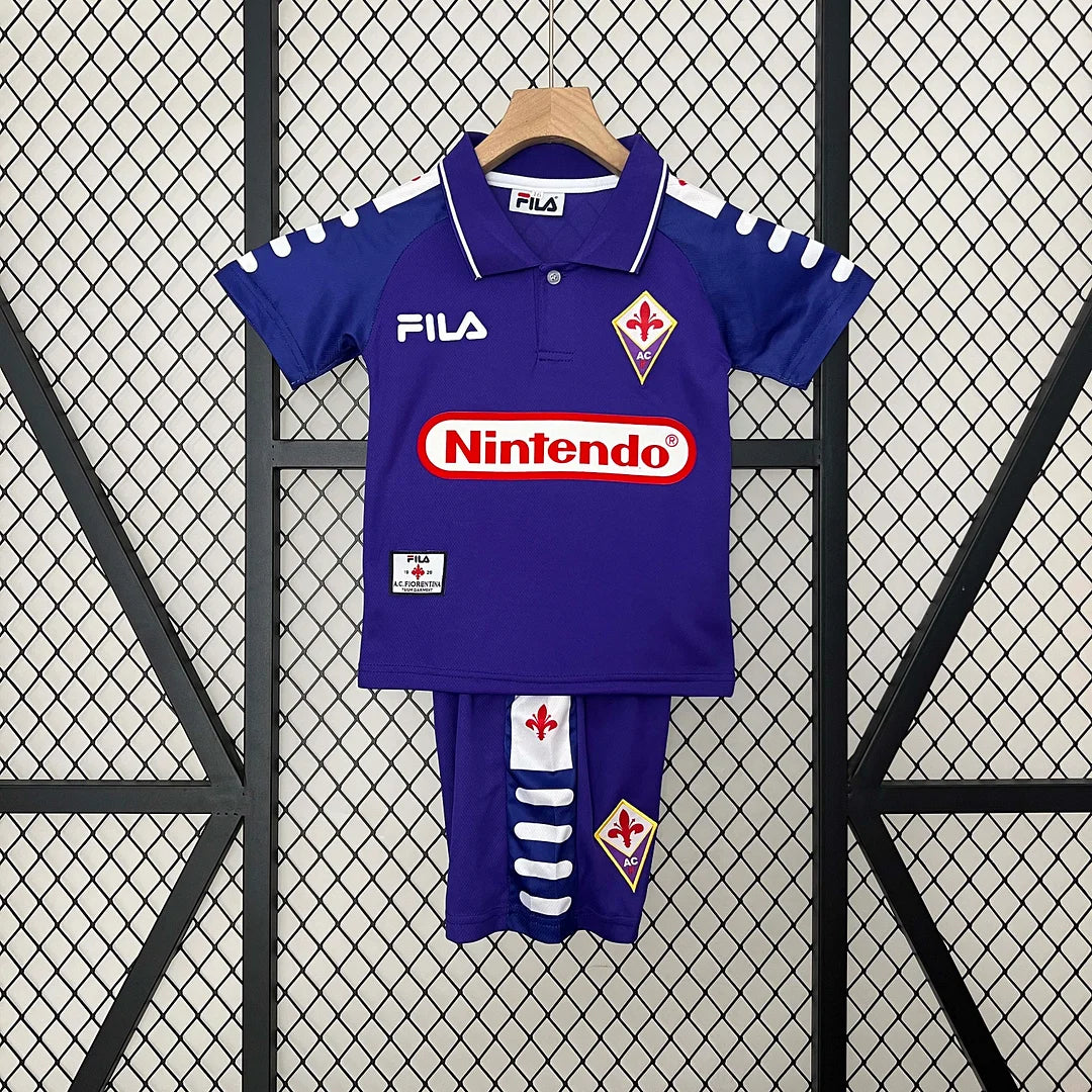 Maglia e pantaloncino da calcio retrò della Fiorentina 1998/1999, per bambini