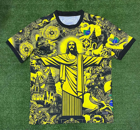Maglia da calcio Jesus, edizione speciale del Brasile 2024, gialla e grigia