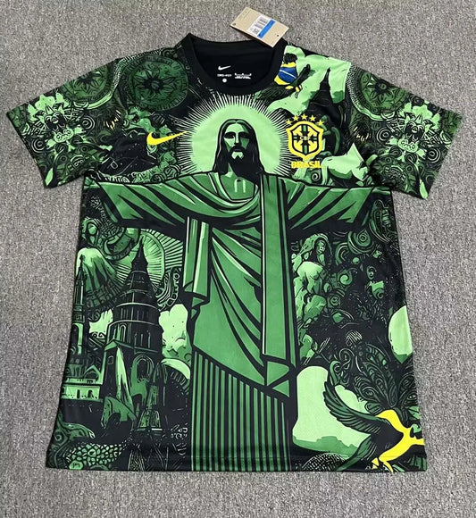 Maglia da calcio nera e verde Jesus, edizione speciale Brasile 2025