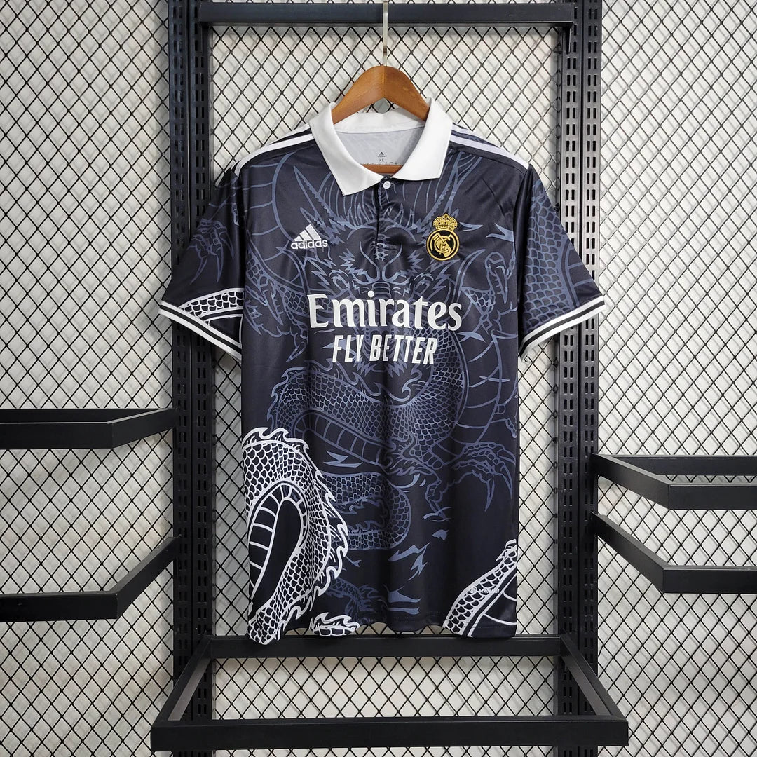 Maglia da calcio nera del Real Madrid con drago cinese 2023/2024