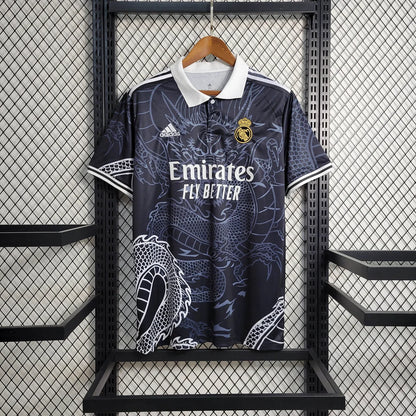 Maglia da calcio nera del Real Madrid con drago cinese 2023/2024