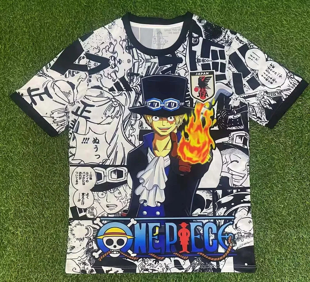 Maglia da calcio in edizione speciale One Piece Giappone 2025 in bianco e nero - Sanji