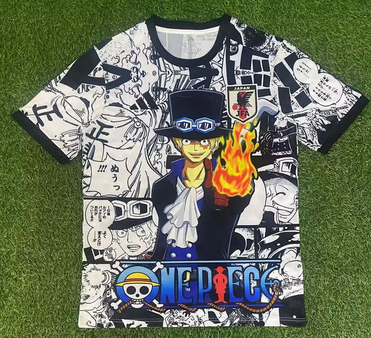 Maglia da calcio in edizione speciale One Piece Giappone 2025 in bianco e nero - Sanji
