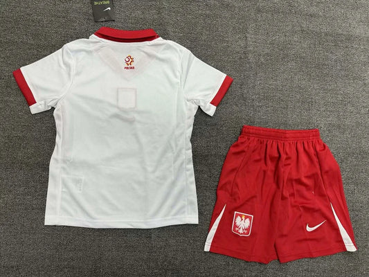 Maglia e pantaloncino da calcio casalinga della Polonia 2024, per bambini