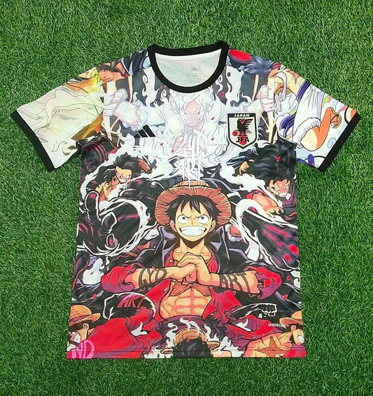 Maglia da calcio rossa e bianca edizione speciale One Piece Giappone 2025 - Luffy