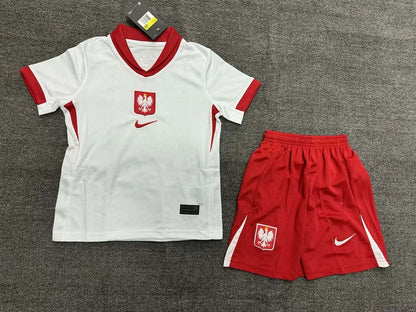 Maglia e pantaloncino da calcio casalinga della Polonia 2024, per bambini