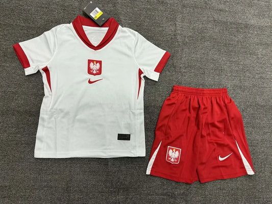 Maglia e pantaloncino da calcio casalinga della Polonia 2024, per bambini