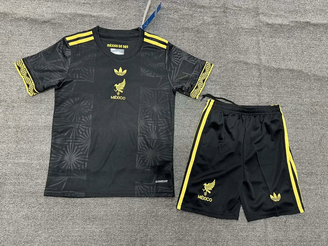 Maglia e pantaloncino da calcio nera edizione speciale nazionale del Messico 2025, per bambini